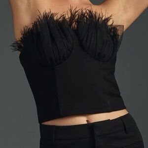 NWT Black Strapless Feathered Tulle Top Women’s Size L